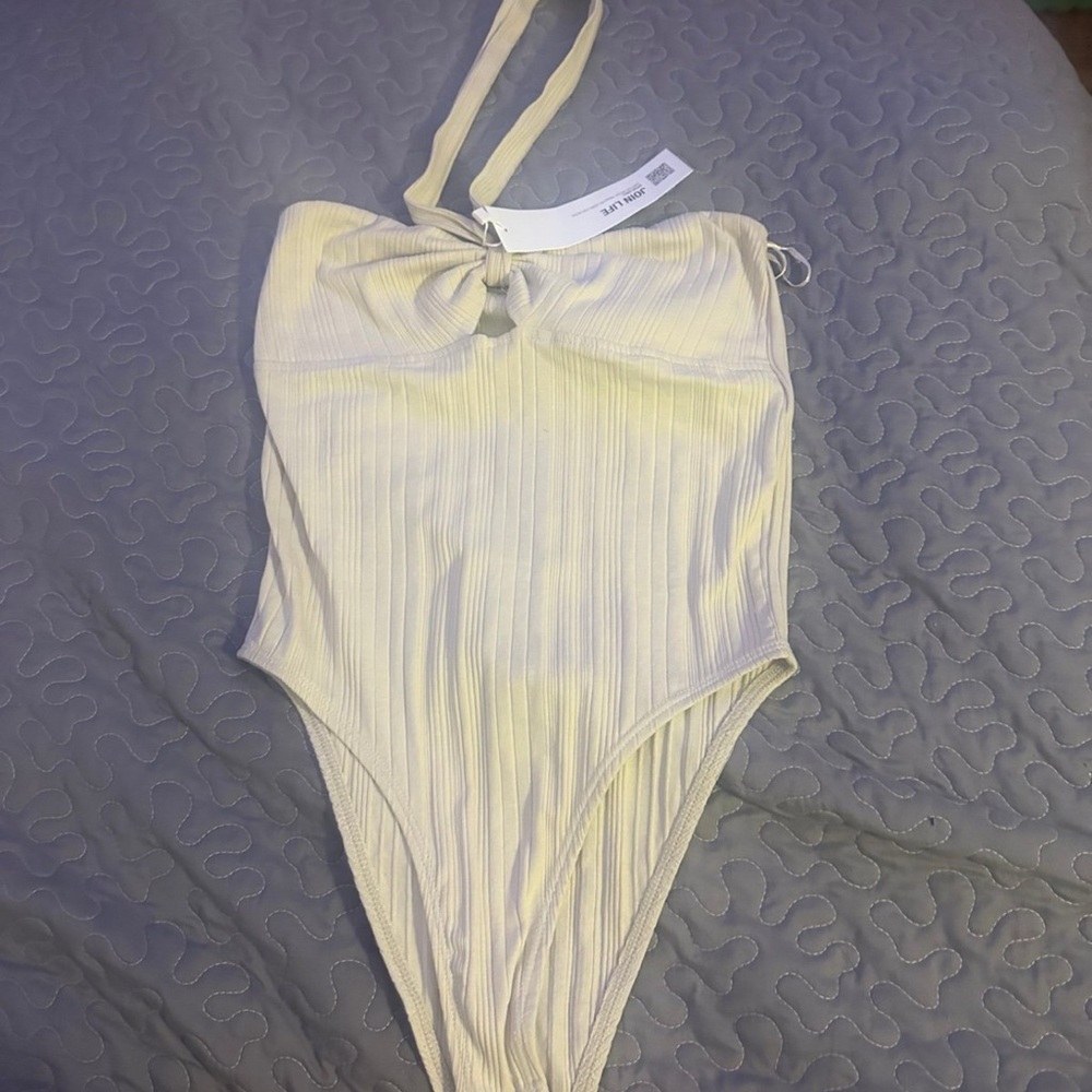 Cream Ribbed One-Piece Swimsuit